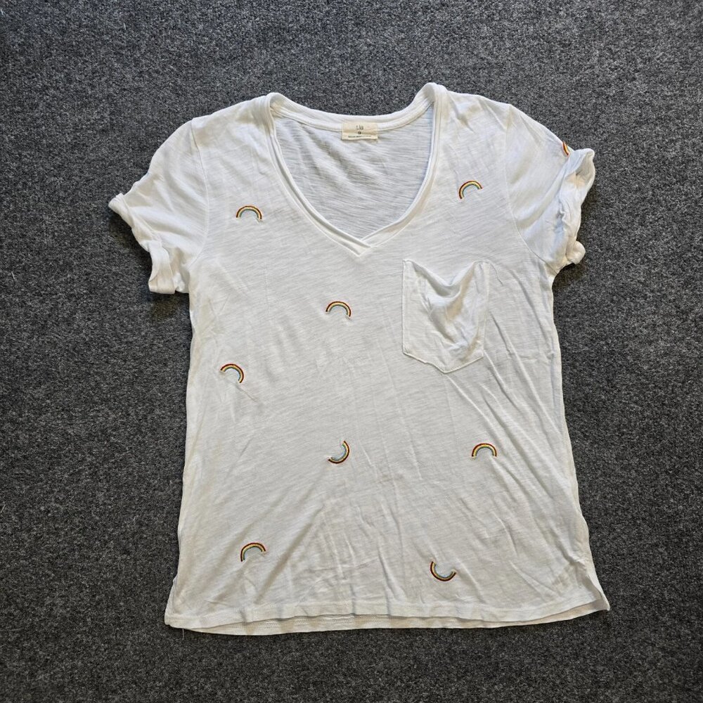T. La Anthropologie Top Womens Size XS White Rainbow Slub Knit Lounge Casual